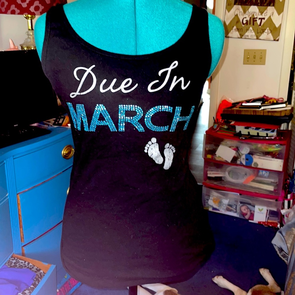 Due in March rhinestone tank top